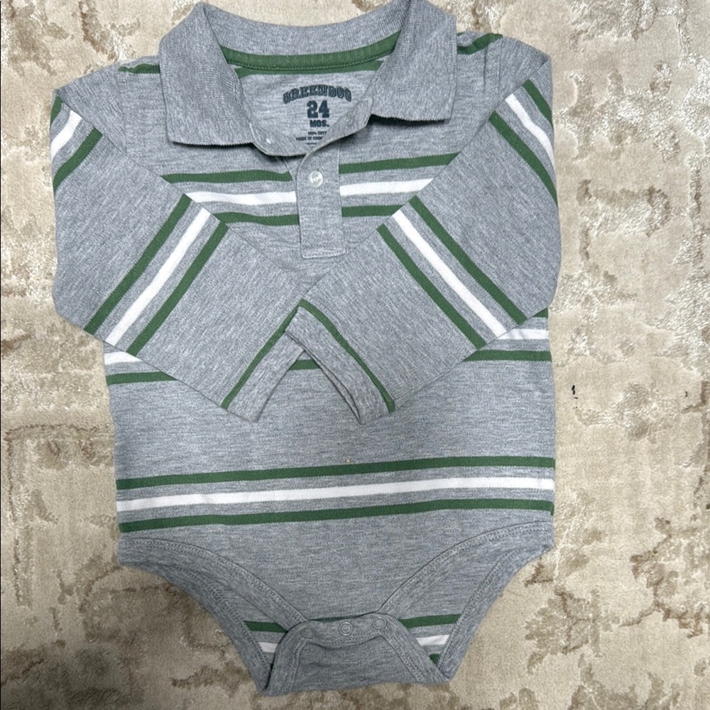 Greendog Gray and Green Striped Kids One Piece